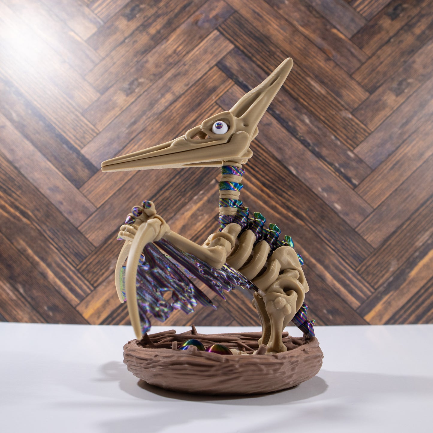 Mama Bonewings & Her Trio of Eggs- 3D printed articulating Pterodactyl