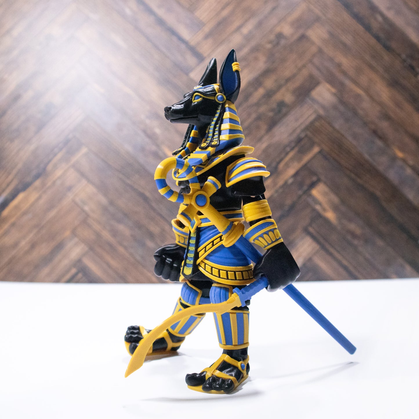 Anubis the Watcher – Articulating Multicolor Egyptian God Figurine 3D Printed