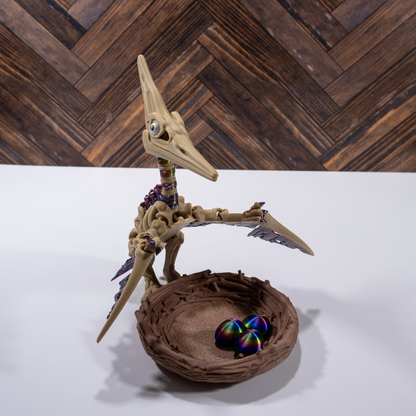 Mama Bonewings & Her Trio of Eggs- 3D printed articulating Pterodactyl