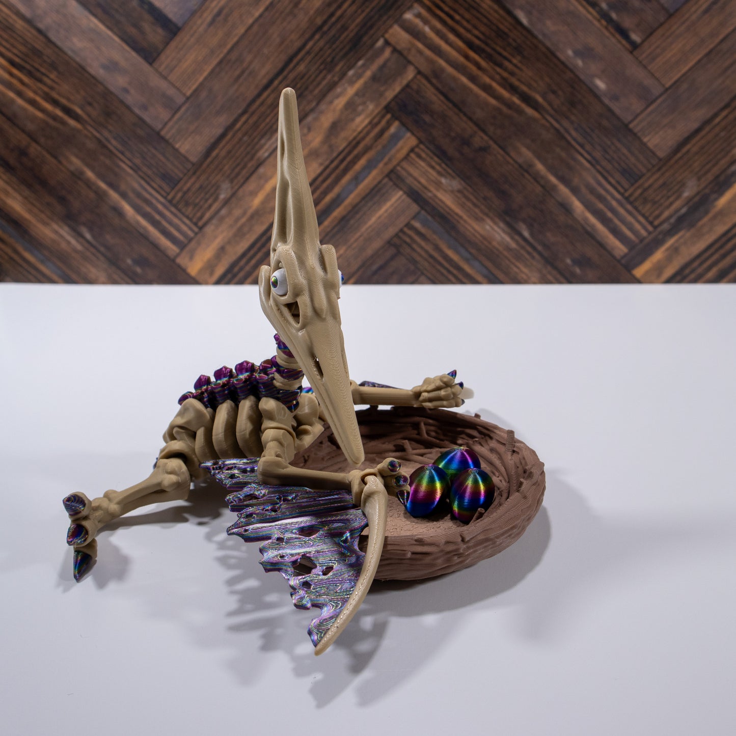 Mama Bonewings & Her Trio of Eggs- 3D printed articulating Pterodactyl