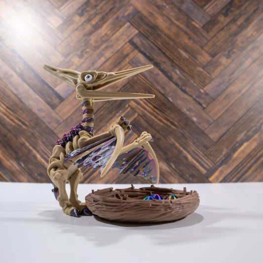 Mama Bonewings & Her Trio of Eggs- 3D printed articulating Pterodactyl