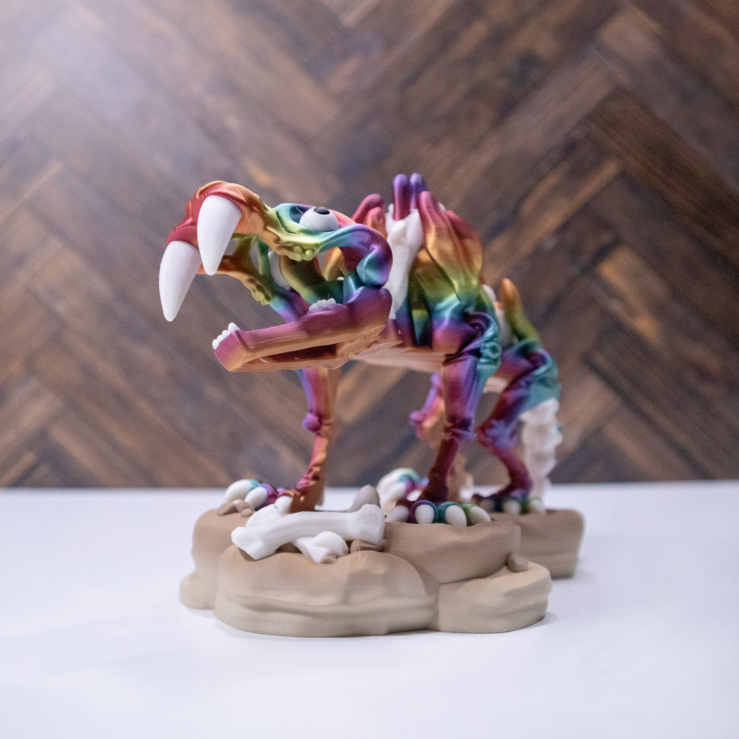 Saber the Fierce – 3D Printed Articulating Saber-Tooth Tiger with Stand & Bone