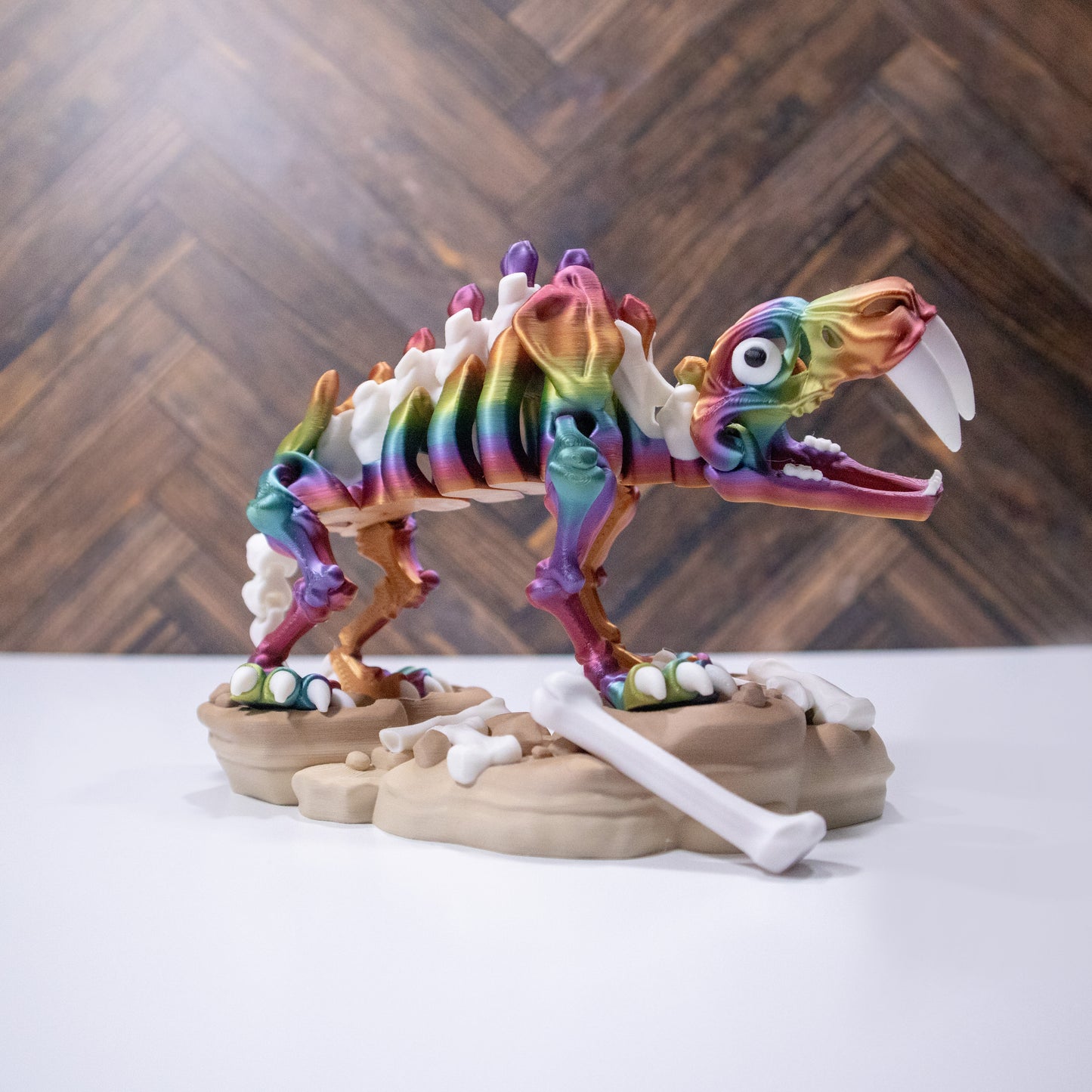 Saber the Fierce – 3D Printed Articulating Saber-Tooth Tiger with Stand & Bone