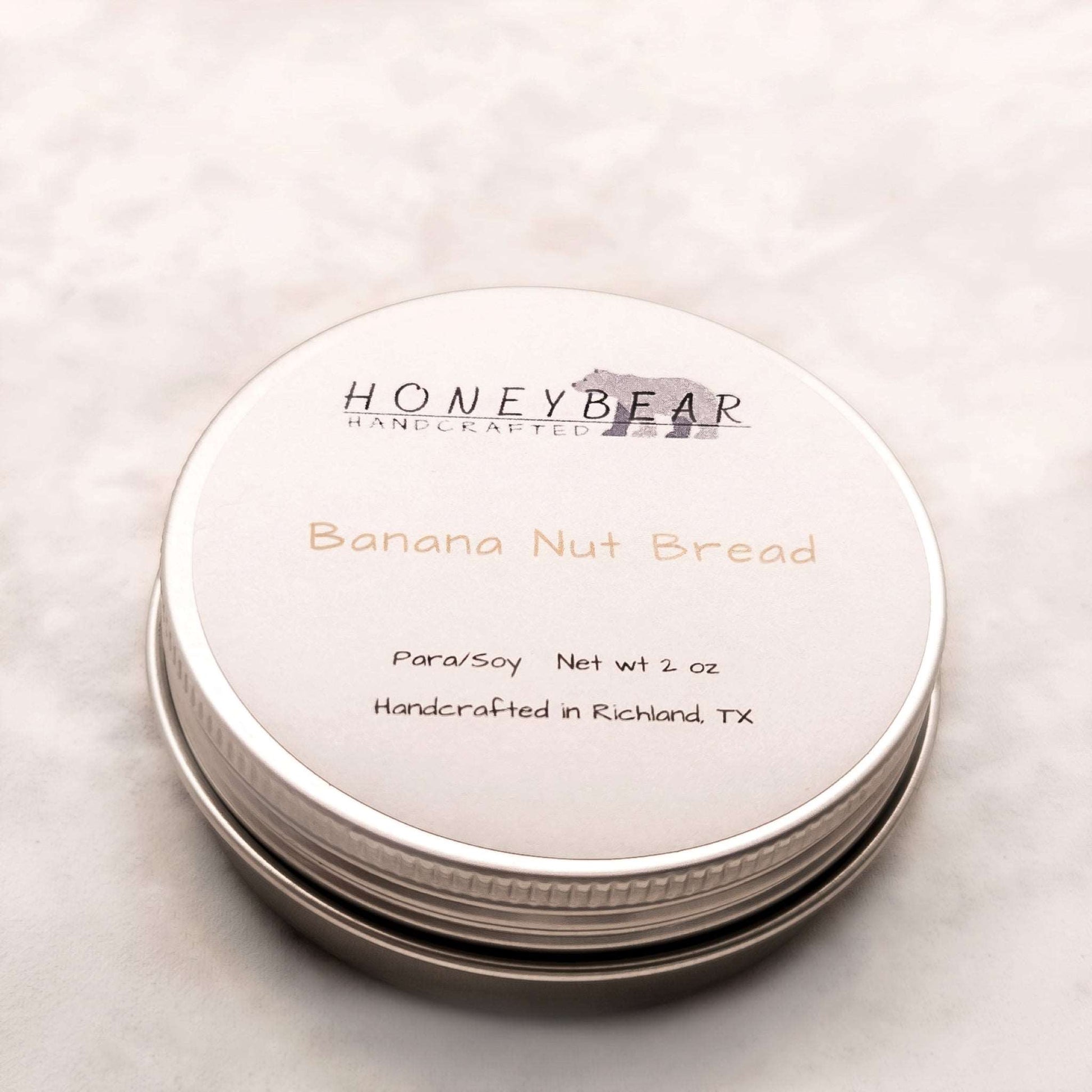 image of 2 oz travel or sample size candle labeled Banana Nut Bread on a white background