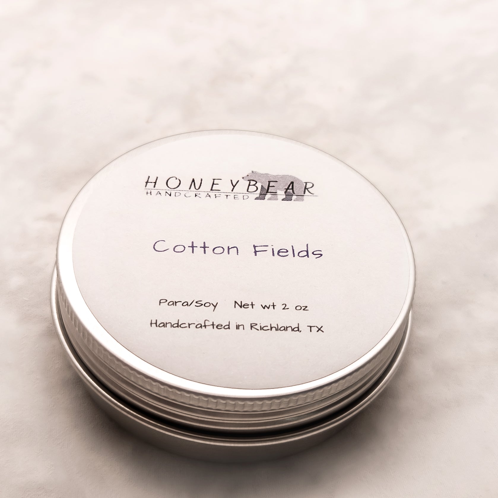 image of 2 oz travel or sample size candle labeled cotton Fields on a white background